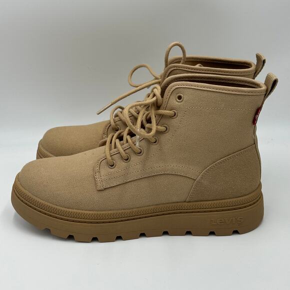 Levi's Hayley Tan Heavy Canvas Casual Lace Up Platform Ankle Boots Womens Size 9 - Picture 2 of 12